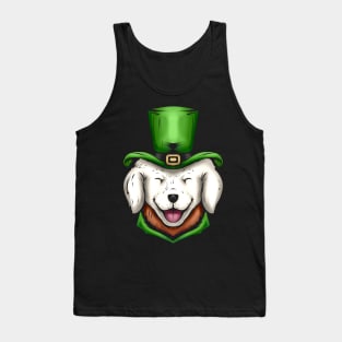 Cute White Dog Golden Retriever Green Hat St Patricks Day Tank Top